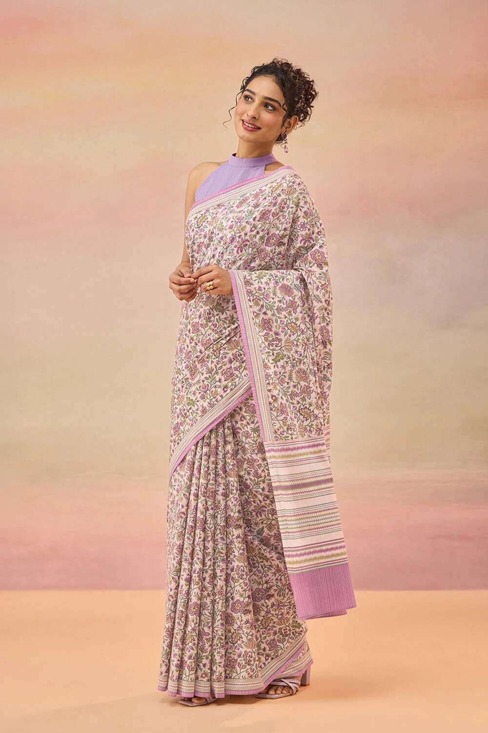 Light Pink Rajasthan Screen Printed Pure Cotton Saree